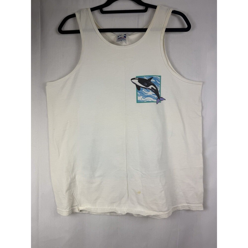 Stained Vintage Sea World Shamu Killer Whale Tank Top Size Large USA Made